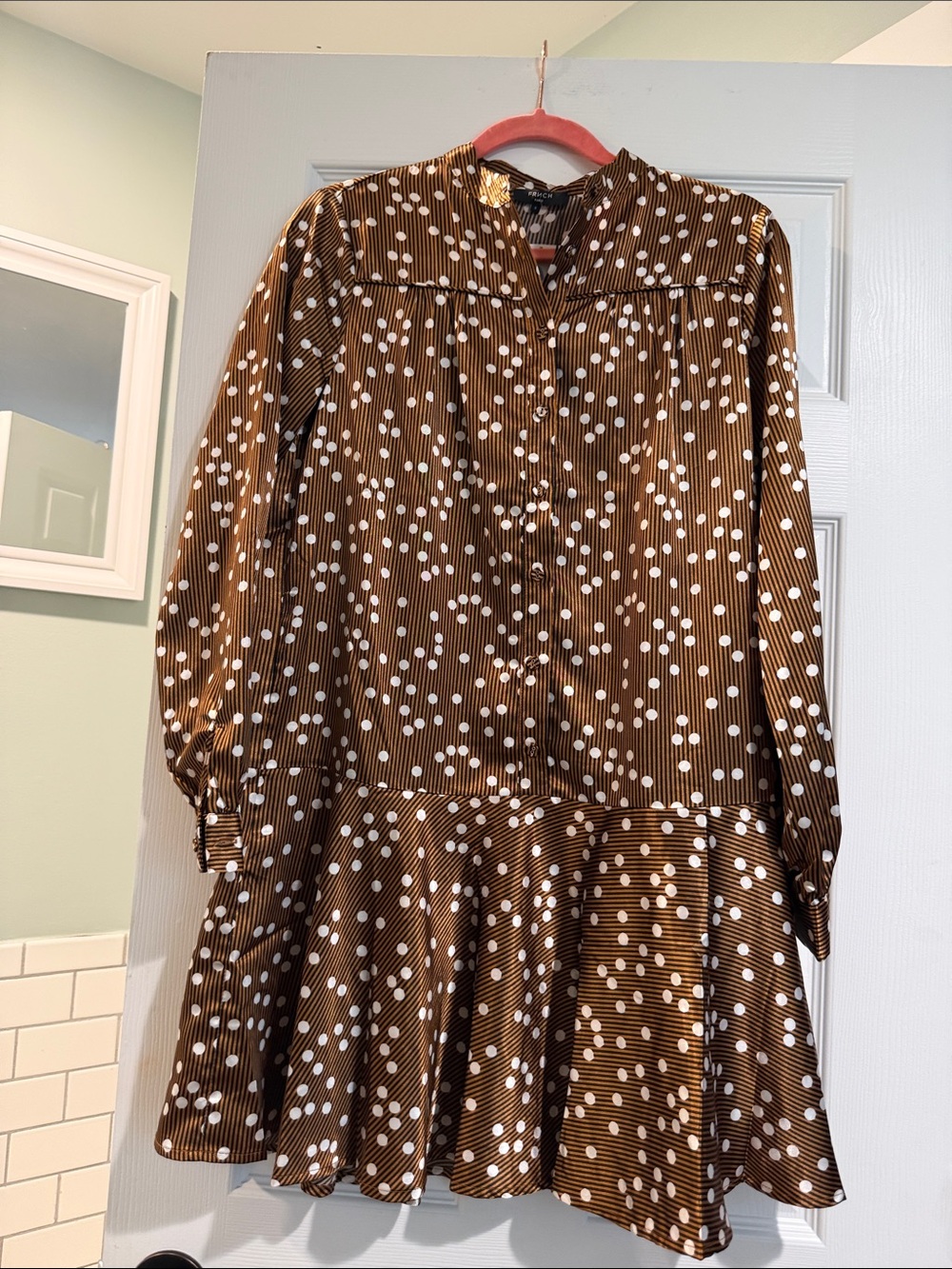 FRNCH Brown Polka Dot Long-Sleeve Tiered Dress